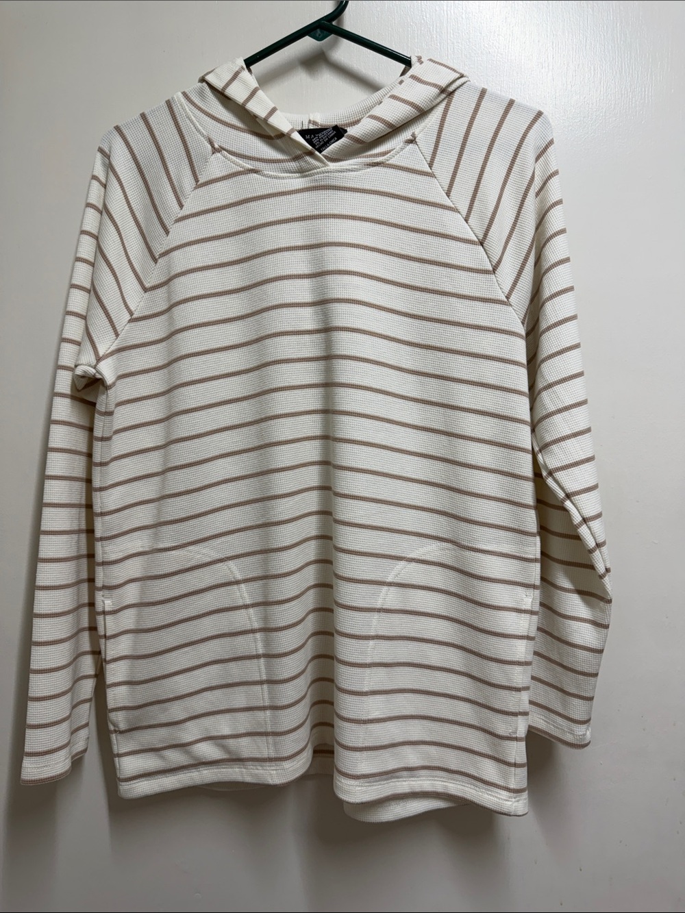 Men's Striped Crewneck Hoodie Sweater - Cream with Tan Stripes